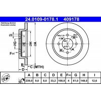 24.0109-0178.1 ATE Гальмівний диск