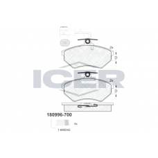 180996-700 ICER КомплеК т гальмівних колодок, дискове гальмо