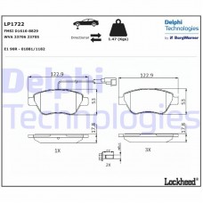 LP1722 DELPHI Комплект гальмівних колодок дисковий гальм