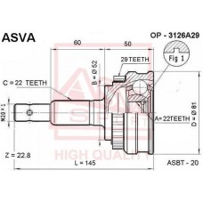 OP-3126A29 ASVA Шарнирный комплект, Привідний вал