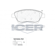 181535-701 ICER Комплект гальмівних колодок дисковий гальм