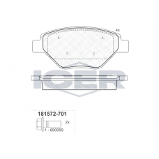 181572-701 ICER Комплект гальмівних колодок дисковий гальм