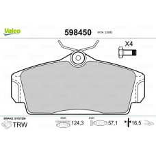 598450 VALEO Комплект гальмівних колодок дисковий гальм