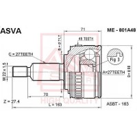 ME-801A48 ASVA Шарнирный комплект, Привідний вал