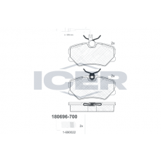 180696-700 ICER КомплеК т гальмівних колодок, дискове гальмо