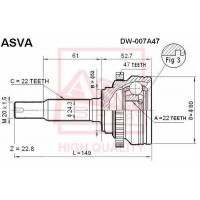 DW-007A47 ASVA Шарнирный комплект, Привідний вал