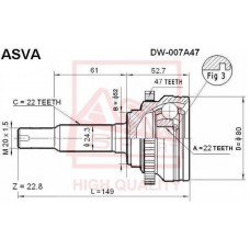 DW-007A47 ASVA Шарнирный комплект, Привідний вал