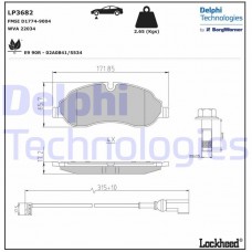 LP3682 DELPHI Комплект гальмівних колодок дисковий гальм