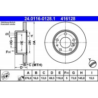 24.0116-0128.1 ATE Гальмівний диск