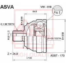 VW-018 ASVA Шарнирный комплект, Привідний вал