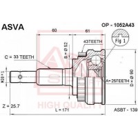 OP-1052A43 ASVA Шарнирный комплект, Привідний вал