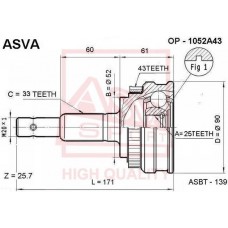 OP-1052A43 ASVA Шарнирный комплект, Привідний вал
