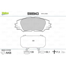 598943 VALEO Комплект гальмівних колодок дисковий гальм