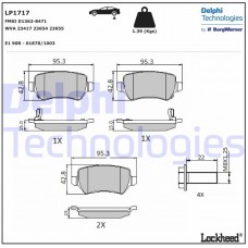 LP1717 DELPHI Комплект гальмівних колодок дисковий гальм