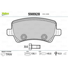 598928 VALEO Комплект гальмівних колодок дисковий гальм