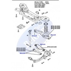 Сайлентблок важеля (заднього/ззовні) Mazda 3/Ford Focus/Volvo C30 (36.5x12x35.2x45)(під пружину)