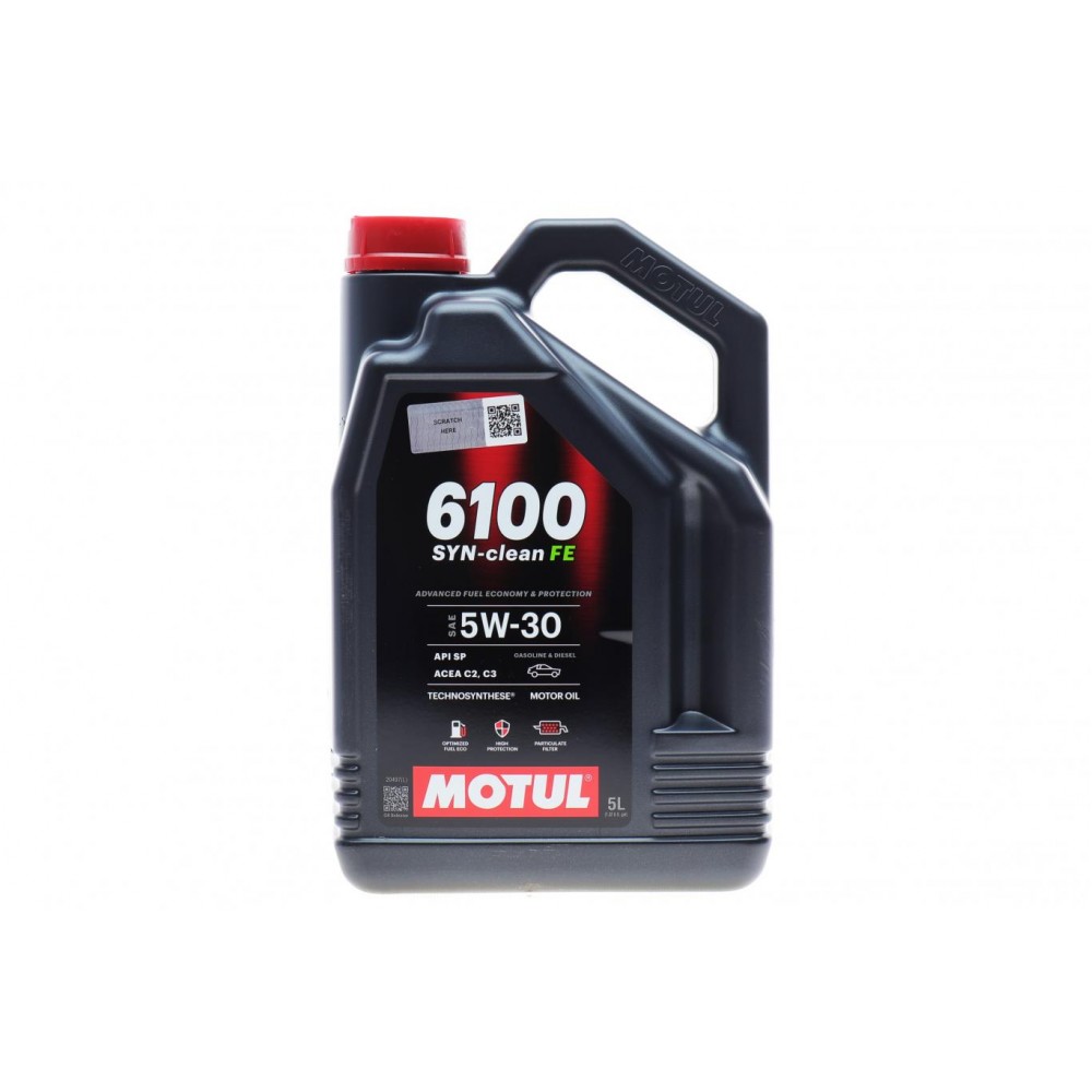 Олива моторне синтетичне MOTUL 6100 Syn-clean FE SAE 5W30 5л (841751)
