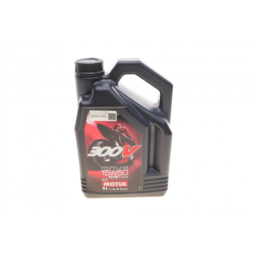 Олива моторне 100% синтетичне эстеровое для 4-х тактных двигателей MOTUL 300V 4T FACTORY LINE ROAD RACING 15W-50, 4л (836241) (104129)