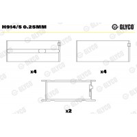 Комплект вкладишів двигуна GLYCO H914/5 0.25MM