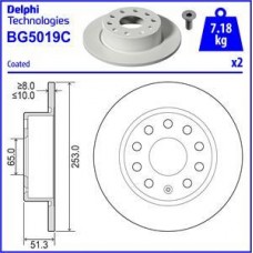 Delphi BG5019C - DELPHI VW диск гальмівний задн.лакірів.!Audi A3 03-Golf V. CaddySkodaSeat 25510