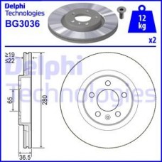 Delphi BG3036 - DELPHI VW гальмівний диск передн.280mm Audi A3.Seat.Skoda Ovtavia.Golf IV 97-