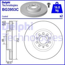 Delphi BG3953C - Диск гальмівний SEAT-SKODA-VW Leon-Octavia-SuperB-Caddy-Golf-Jetta-Passat F D=312mm 03