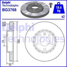 Delphi BG3768 - Диск гальмівний NISSAN-OPEL-RENAULT Primastar-Vivaro-Trafic F D=305mm 02>>