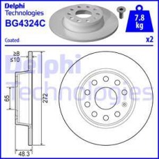 Delphi BG4324C - DELPHI VW диск гальмівний задн.Audi A3 08-Golf VI 08-. Caddy IIISkodaSeat