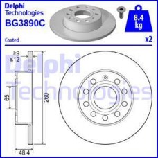 Delphi BG3890C - DELPHI VW диск гальмівний задн.Audi A3.Caddy III.Golf V.VI.Touran.Skoda Octavia II.SuperB II