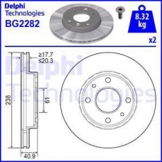 Delphi BG2282 - DELPHI RENAULT диск гальмівний передн238.R11.19.21.Clio.Kangoo.Megane