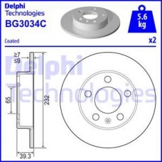 Delphi BG3034C - Диск гальмівний AUDI-SEAT-SKODA-VW A2-A3-Ibiza-Leon-Rapid-Octavia-Golf-Polo R D=232mm