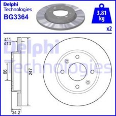 Delphi BG3364 - DELPHI CITROEN диск гальмівний передній Xsara 97-.Peugeot 206 98-