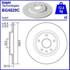 Delphi BG4829C - DELPHI DODGE гальмівний диск задній JOURNEY 2.4 08-. FIAT FREEMONT 11-